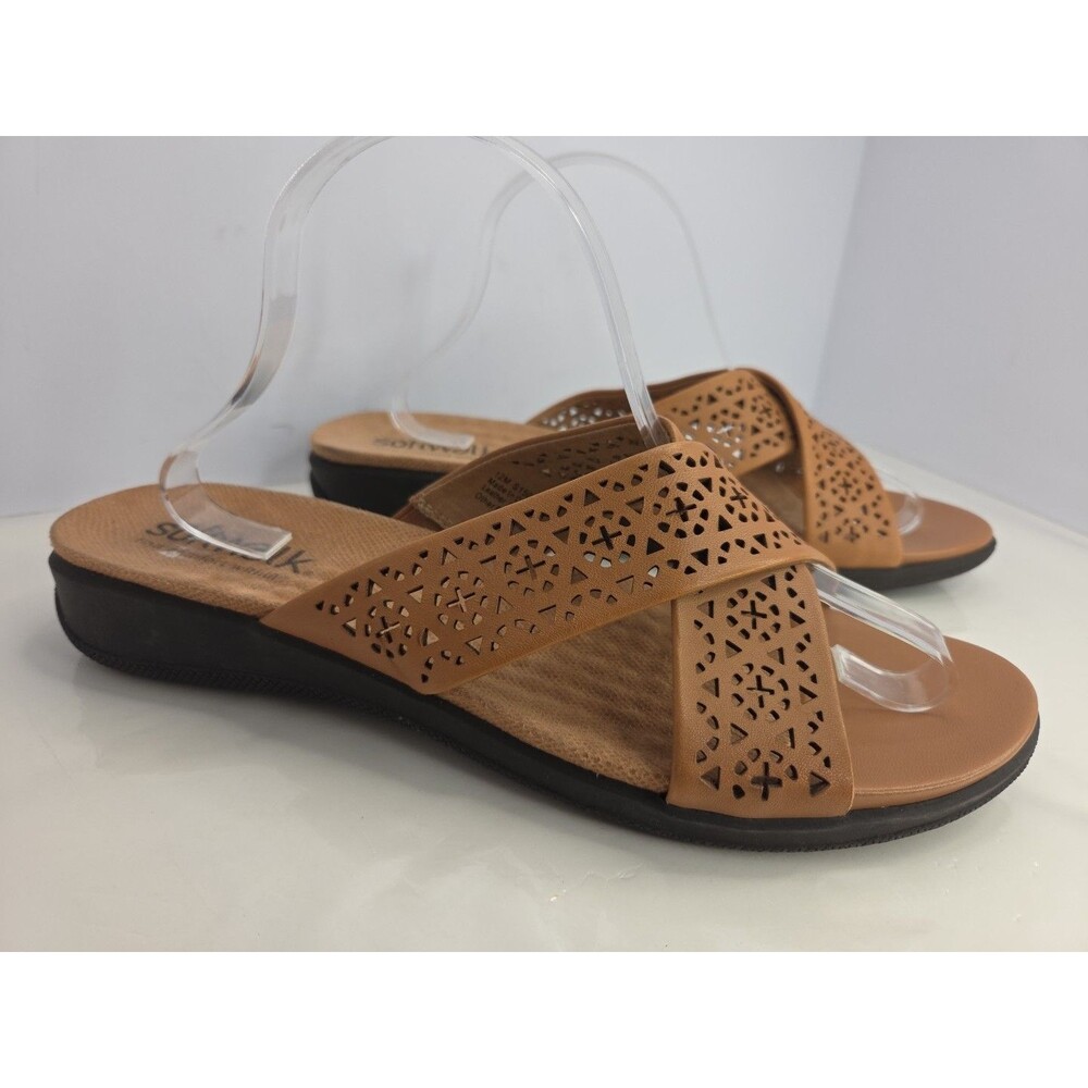 Softwalk Tillman S1502-267 Womens Brown Leather Comfort Slides Sandals Sz 12 EUC